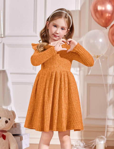 Arshiner Girl Dress Baby Girls Knitted Ruffle Sleeve Dresses
