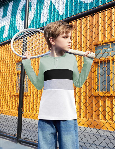 Arshiner Kids Boys Henley Shirts Cotton Long Sleeve T-Shirts Color Block Tee