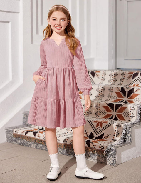 Arshiner Girls Dresses Lantern Long Sleeve Casual Dress
