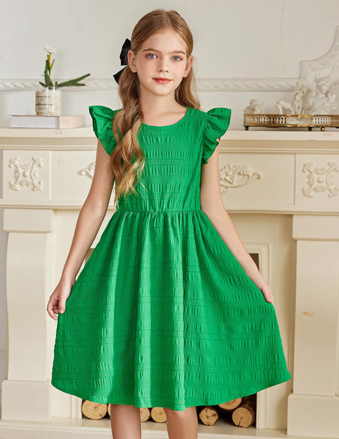Arshiner Girls Dress Casual Ruffle Sleeveless A Line Summer Dresses with Pockets 4-12 Years