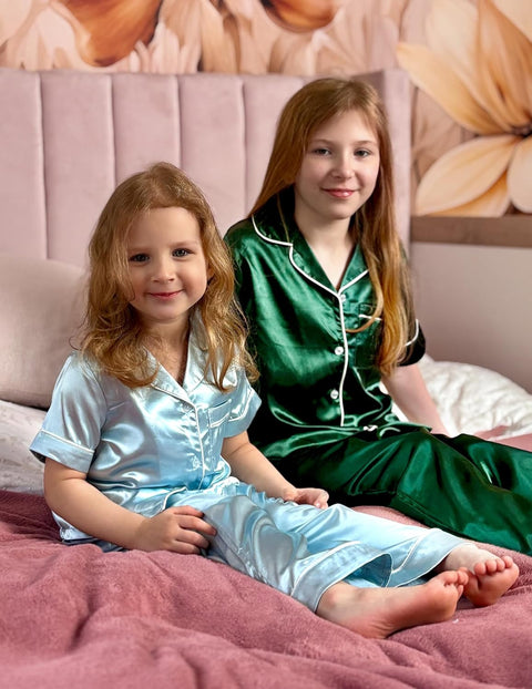 Arshiner Girls Pajamas Silk Satin Button Down Pjs 2 Piece Short Sleeve Sleepwear Set