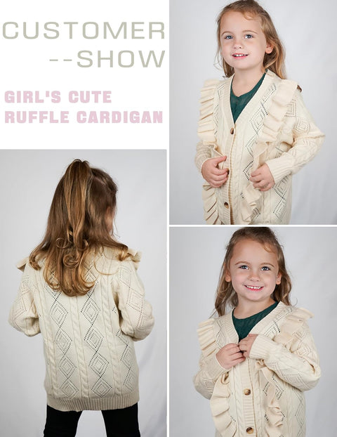 Arshiner Girls Cardigan Sweaters Ruffle School Uniform Sweater