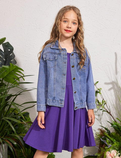 Arshiner Girls Long Sleeve Stretchy Dress A line Twirly Skater School Party Dress