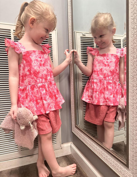 Arshiner Toddler Girl Clothes 2 Piece Summer Outfit Ruffle Sleeveless Top and Shorts Set with Pockets 2-7Y