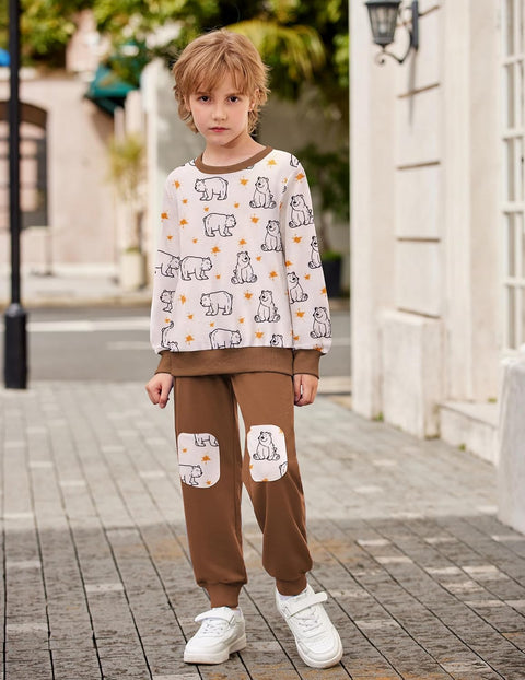 Arshiner Boys Long Sleeve Print Sweatshirt and Pant 2 Piece Set