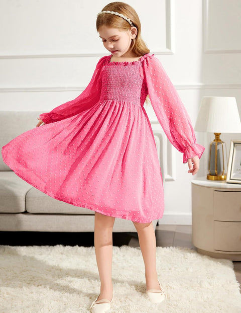 Arshiner Girl Tulle Dress Winter Long Sleeve Teen Girls Party Dresses