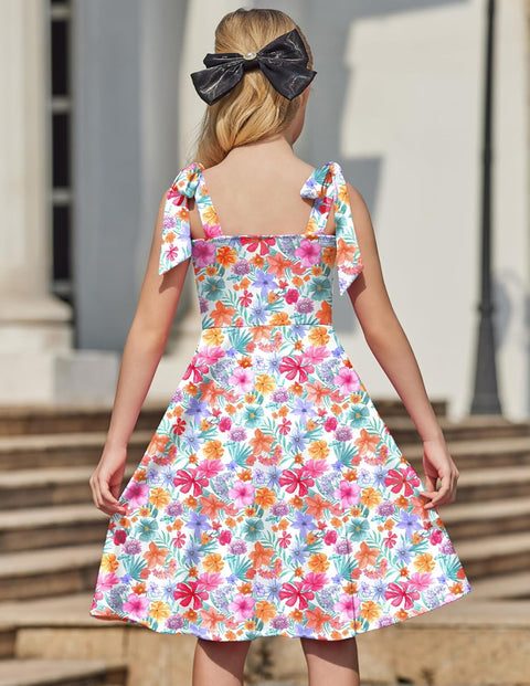 [6Y-11Y] Arshiner Girls Dress Tie Strap Solid Color Party Dresses