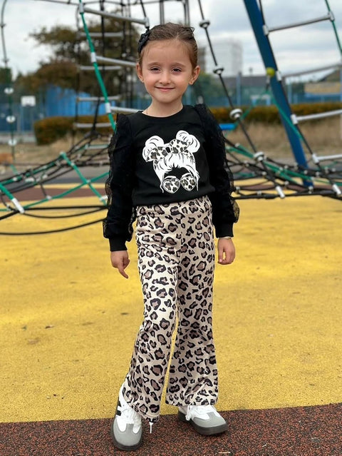 Arshiner Girls 2 Piece Outfits Knit Tulle Puff Top and Flare Pants Set