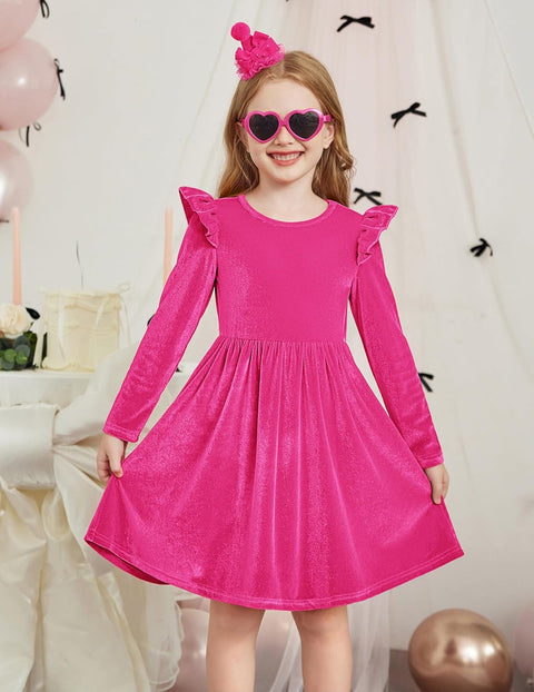 Arshiner Toddler Velvet Dress Little Girls Ruffle Dresses