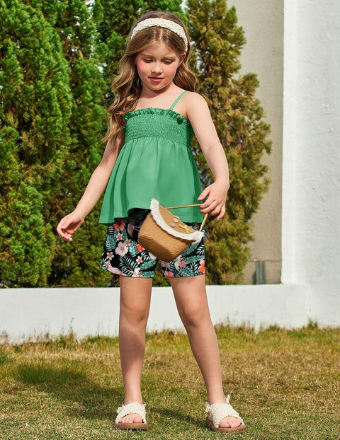 【2-8Y】Arshiner Toddler Girls 2 Piece Outfits Ruffle Hem Camisole & Shorts Set