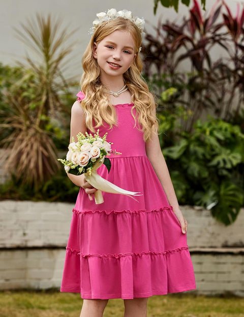 Arshiner Girls Dress Tween Boho Bowknot Strap Swing Flowy Dress