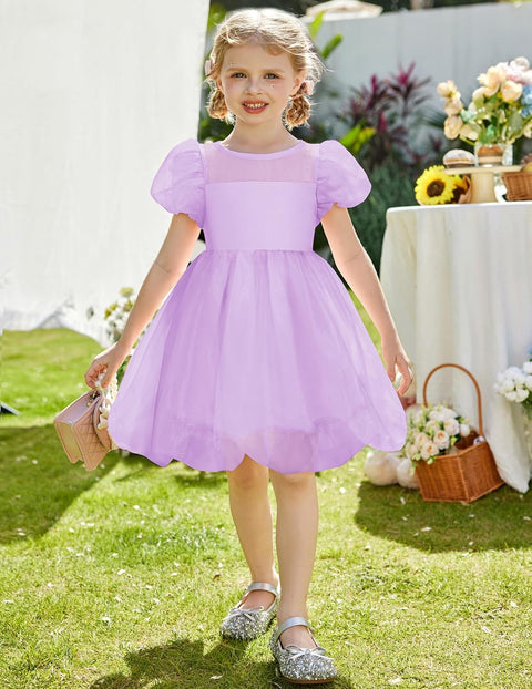 Arshiner Girls Dress Contrast Mesh Puff Flowy Bubble Hem Dresses