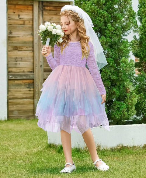 Arshiner Flower Girl Dress Toddler Contrast Lace Tutu Tulle Dresses
