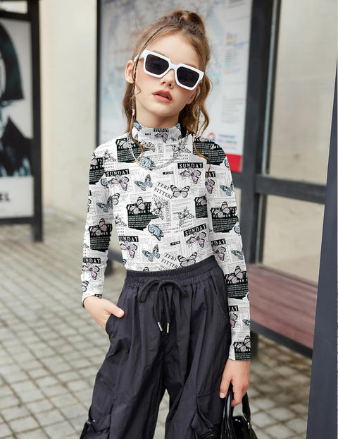 Arshiner Girls Long Sleeve Mock Turtleneck Shirts Slim Fit Casual Layer Top