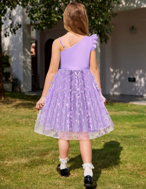 Arshiner Girls Dresses One Shoulder Ruffle Formal Tulle Dress