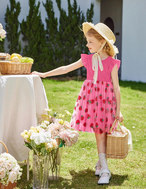 【2-8Y】Arshiner Toddler Lace Tutu Dresses Ruffle Sleeve 3 Layers Tulle Flower Dress
