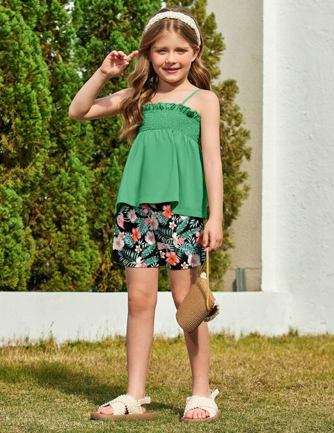 【2-8Y】Arshiner Toddler Girls 2 Piece Outfits Ruffle Hem Camisole & Shorts Set