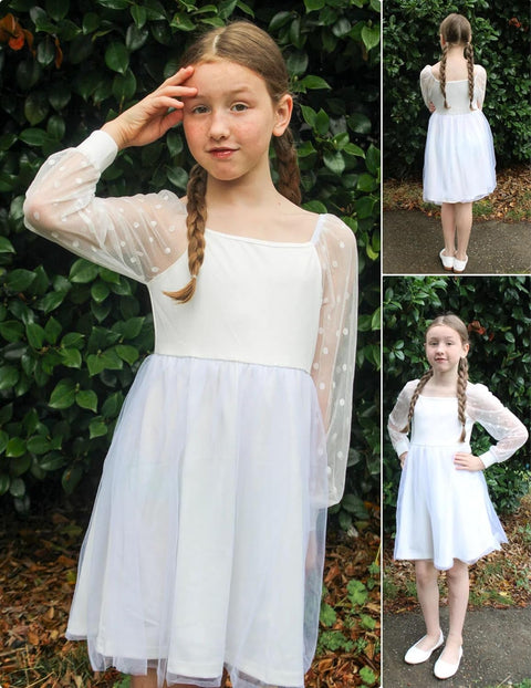 Arshiner Girl Tulle Dress Puff Long Sleeve Teen Girls Party Casual Dresses