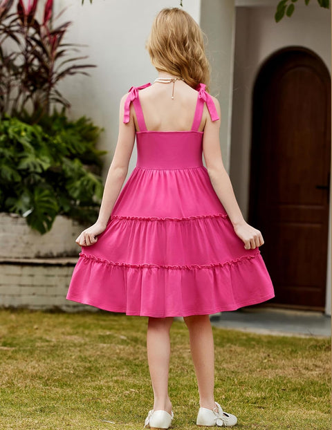 Arshiner Girls Dress Tween Boho Bowknot Strap Swing Flowy Dress