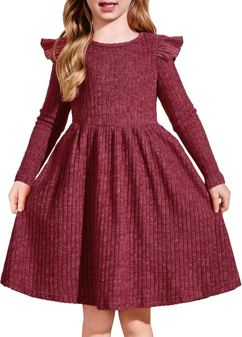 Arshiner Girl Dress Baby Girls Knitted Ruffle Sleeve Dresses