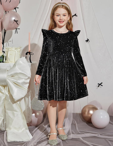Arshiner Toddler Velvet Dress Little Girls Ruffle Dresses