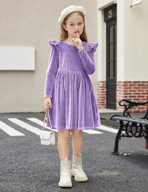Arshiner Toddler Velvet Dress Little Girls Ruffle Dresses