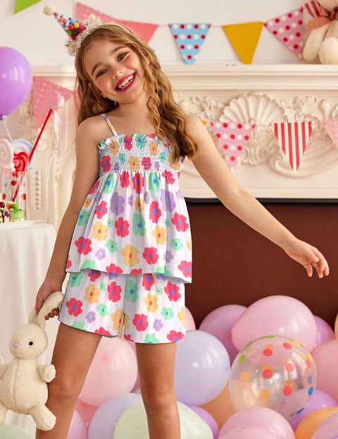 【2-8Y】Arshiner Toddler Girls 2 Piece Outfits Ruffle Hem Camisole & Shorts Set