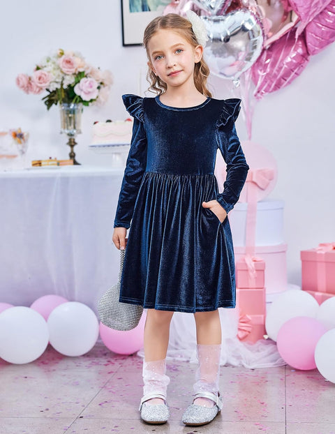 Arshiner Toddler Velvet Dress Little Girls Ruffle Dresses