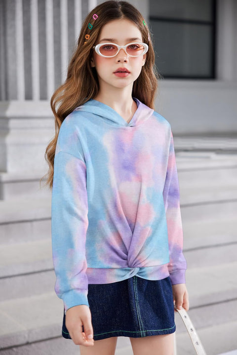 Arshiner Girls Hoodie Twist Front Tie Dye Hooded Sweatshirt