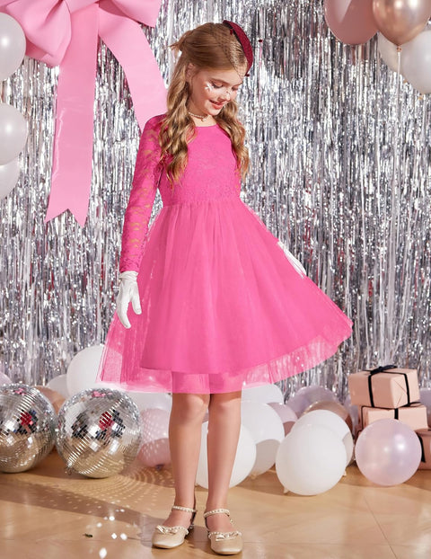 Arshiner Flower Girl Dress V Back Lace Tulle Party Dresses