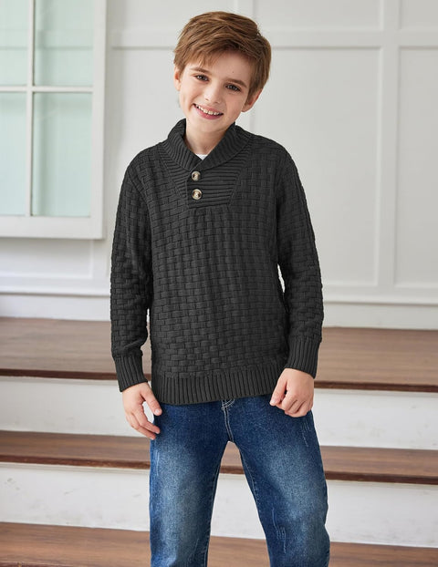 Arshiner Boys Long Sleeve Textured Ribbed Edge Pullover Sweaters