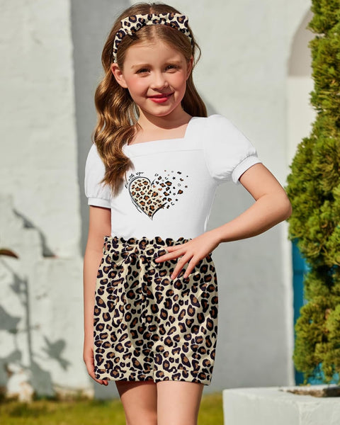 【 2-8Y】Arshiner Toddler Girl Puff Sleeve Tops + Shorts + Headband 3pcs Sets
