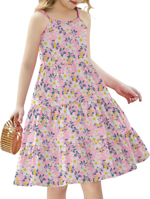 [3-10Y]Arshiner Toddler Girl's Sundress Boho Strap Tiered Swing Cami Dresses