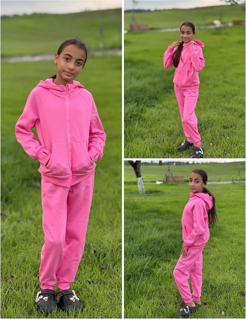 Arshiner Girls 2 Piece Outfit Drop Shoulder Zip Up Hoodies Set