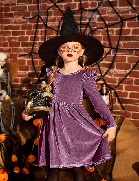 Arshiner Toddler Velvet Dress Little Girls Ruffle Dresses