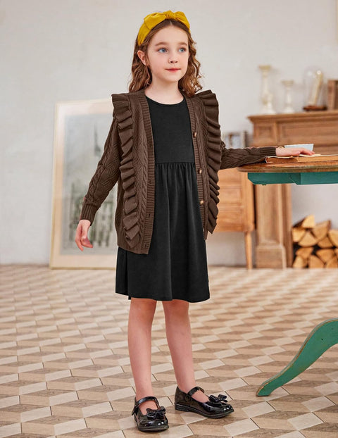 Arshiner Girls Cardigan Sweaters Ruffle School Uniform Sweater