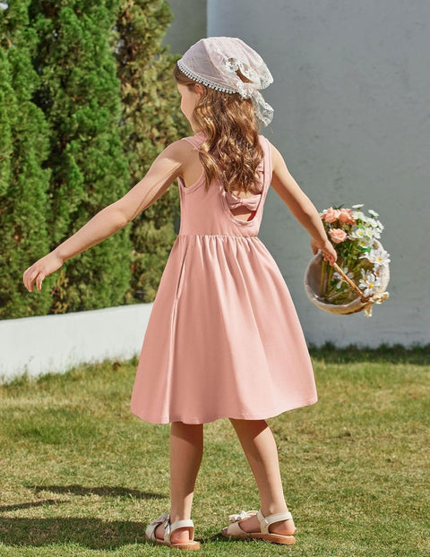 【2-6Y】Arshiner Toddler Girls Dress Back Bowknot Twirly Sundress with Pockets
