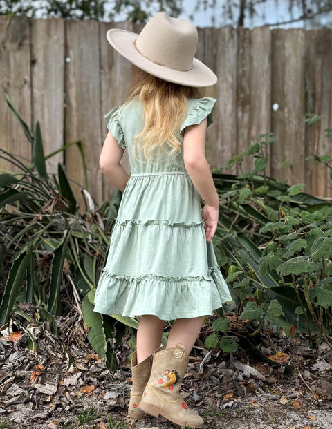 Arshiner Girl's Dress Ruffle Sleeve Tiered Dresses with Pockets 5-12 Years