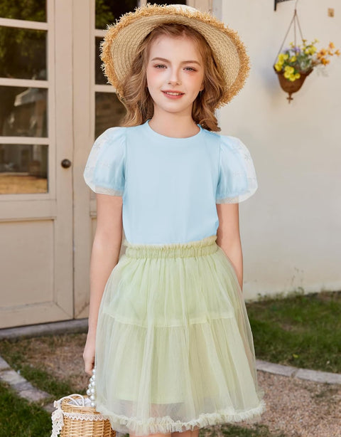 Arshiner Girls Shirts Mesh Puff Short Sleeves Tee Tops