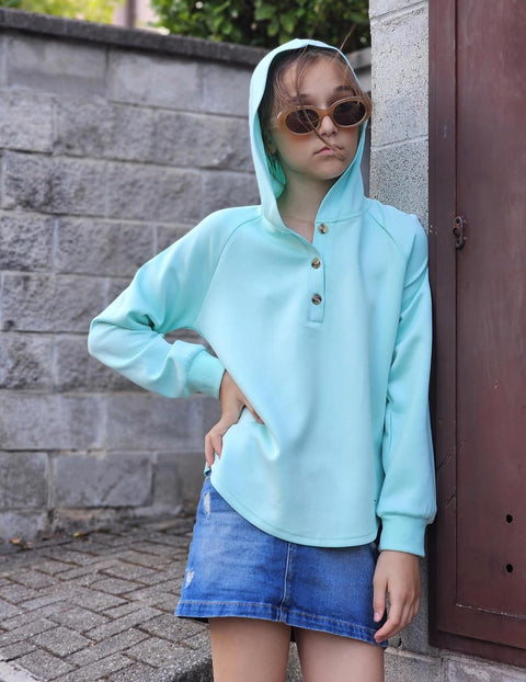 Arshiner Girls Button Collar Kids Hooded Sweatshirt