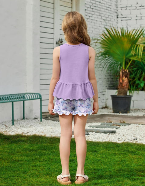 Arshiner Toddler Girls Outfit Ruffle Top and Elastic Shorts Set 2-8 Years