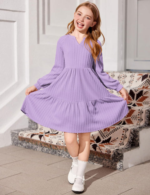 Arshiner Girls Dresses Lantern Long Sleeve Casual Dress