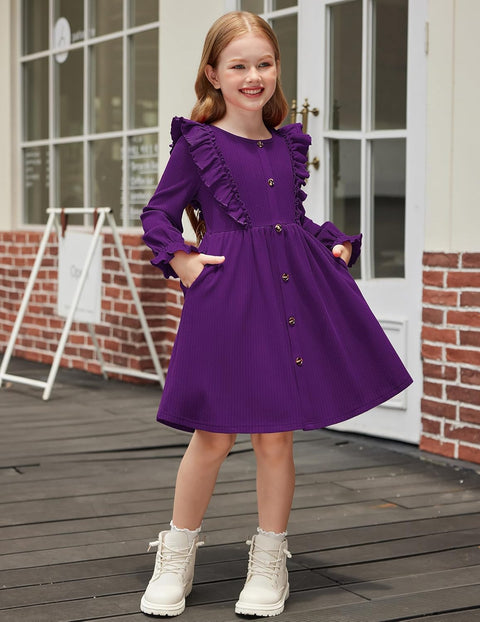 Arshiner Toddler Sweater Dress Ruffle Ribbed Knit Dresses