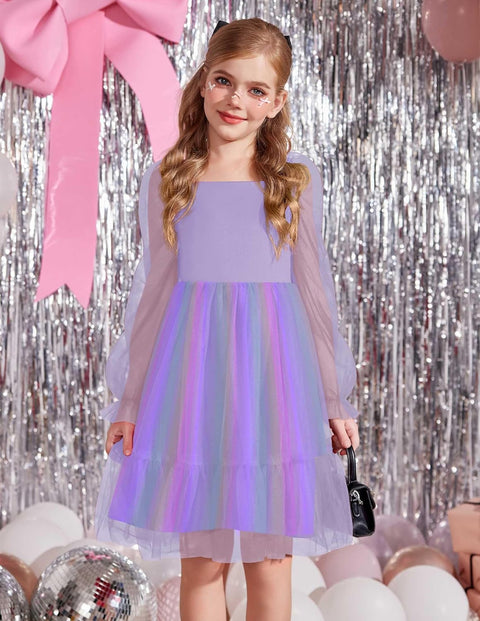 Arshiner Girls Tie Back Dress Puff Formal Party Tulle Dresses