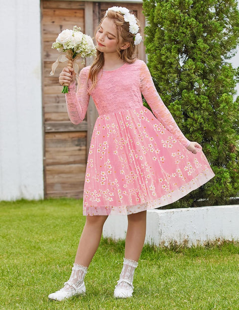 Arshiner Flower Girl Dress V Back Lace Tulle Party Dresses