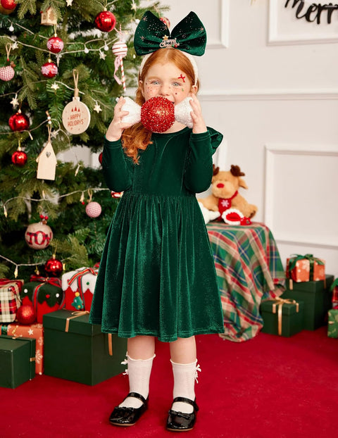 Arshiner Toddler Velvet Dress Little Girls Ruffle Dresses