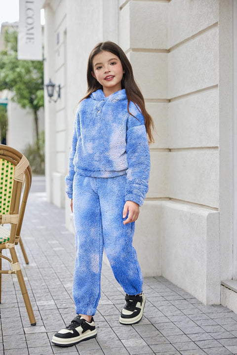 Arshiner Girls 2 Piece Outfits Fuzzy Bear Ear Hoodie Sweatshirt and Pant Sets