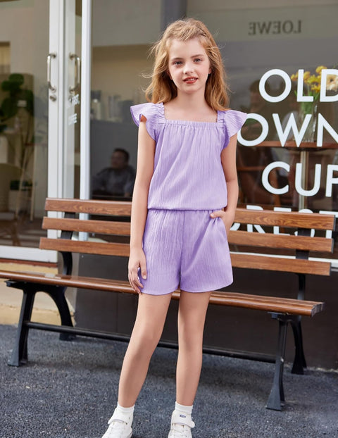 Arshiner Girls Shorts Sets Cap Sleeve Top and Elastic Waist Shorts Outfit