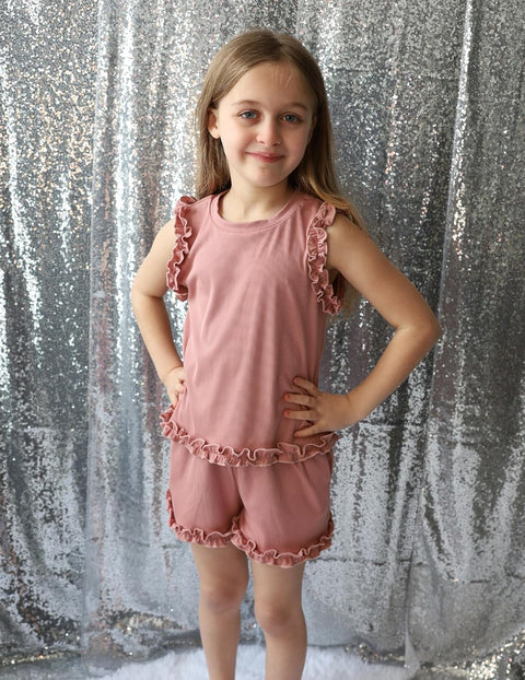 Arshiner Toddler Girls Clothes Ribbed Knit Ruffle Sleeveless Tops and Shorts with Pockets Cute Summer 2 Pieces Short Sets
