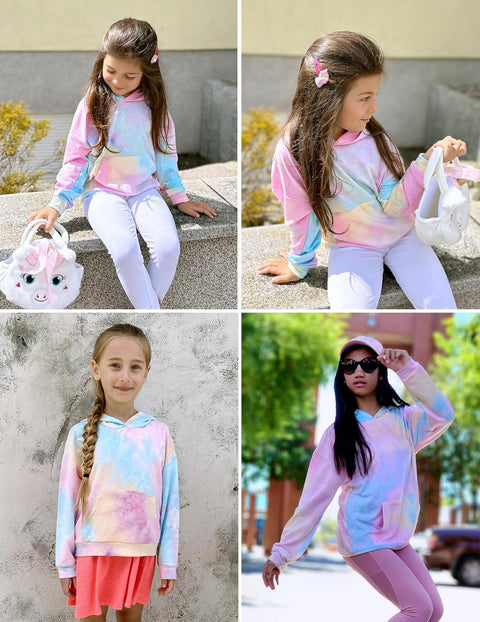 Arshiner Girls Tie Dye Sweatshirts Loose Casual Hoodies Tops